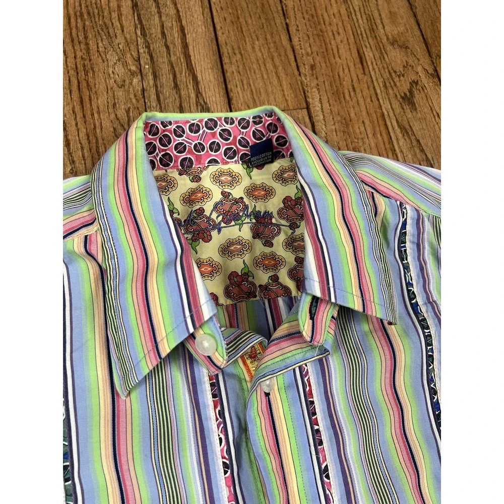 Robert Graham Classic Fit Shirt Flip Cuff Striped Floral Paisley Men's Sz Medium